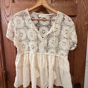 Elegant Cream Crochet Lace Blouse